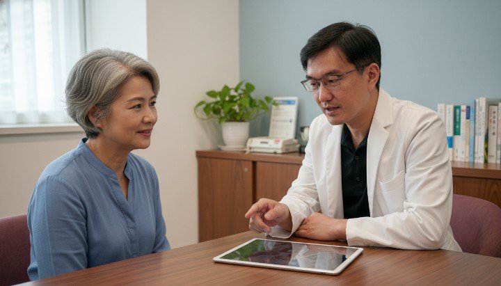 吳紹琥醫師於診間操作專業皮秒雷射療程 蜂巢透鏡皮秒雷射針對臉部凹洞治療過程 飛梭雷射與皮秒雷射治療前後對比圖示