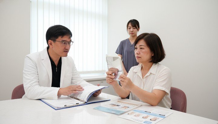 吳醫師示範如何透過生活習慣熬夜消除眼袋 眼袋手術後的正確護理與熬夜消除眼袋秘訣 診所內部專業環境助力患者熬夜消除眼袋 患者術後重獲自信眼神達成熬夜消除眼袋